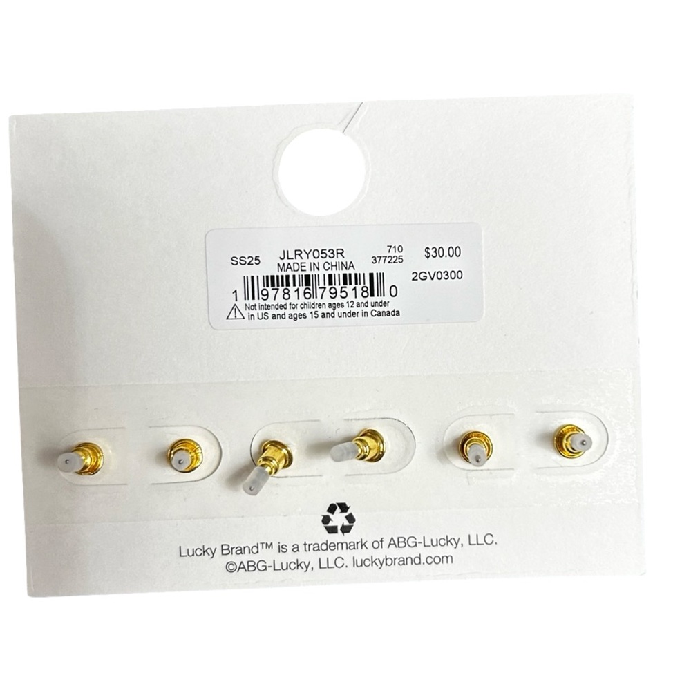 New Lucky Brand Gold Tone Stud Earrings Set - Picture 2 of 2